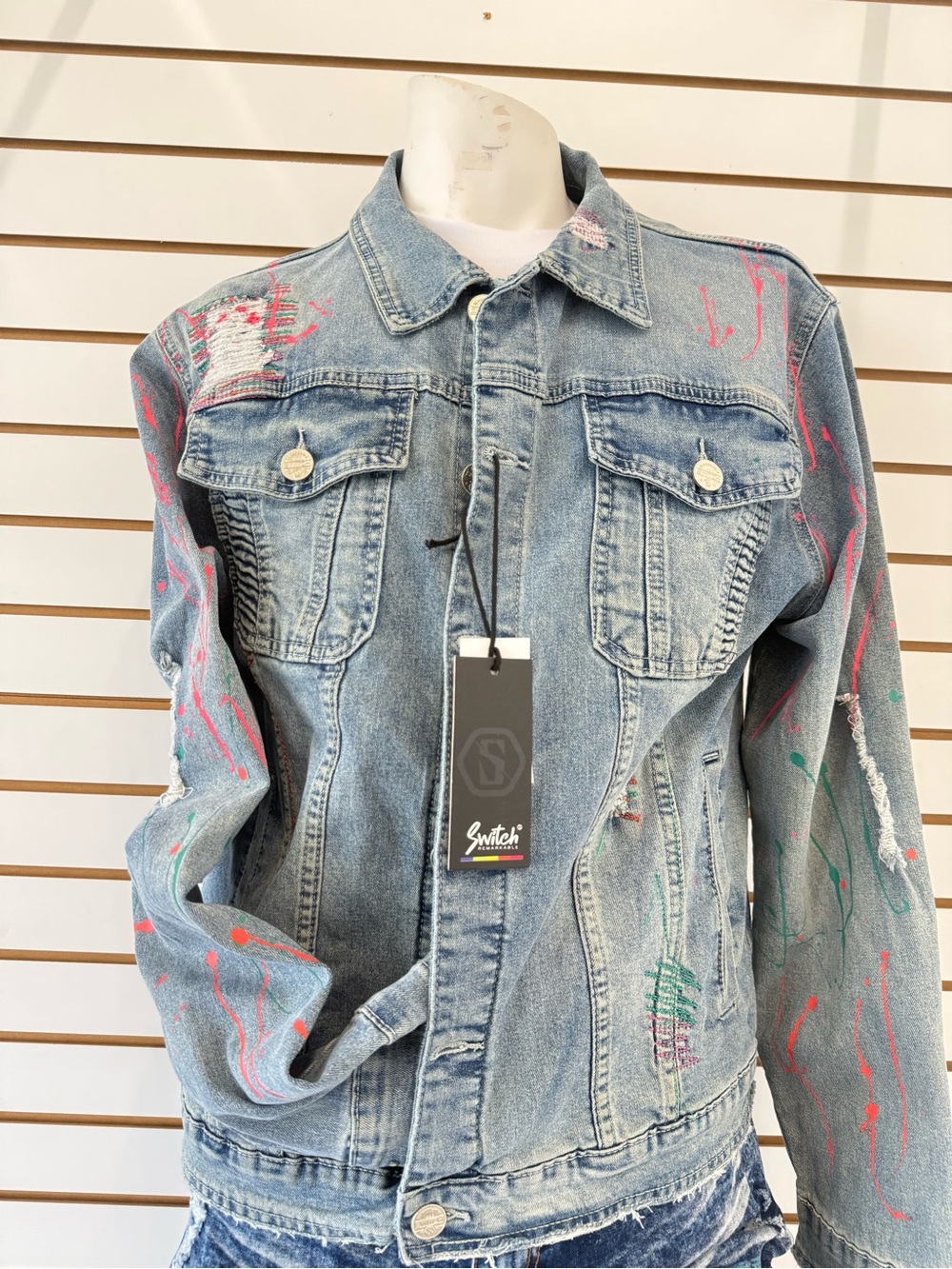Paint-Splatter Light Blue Denim Jacket - Men